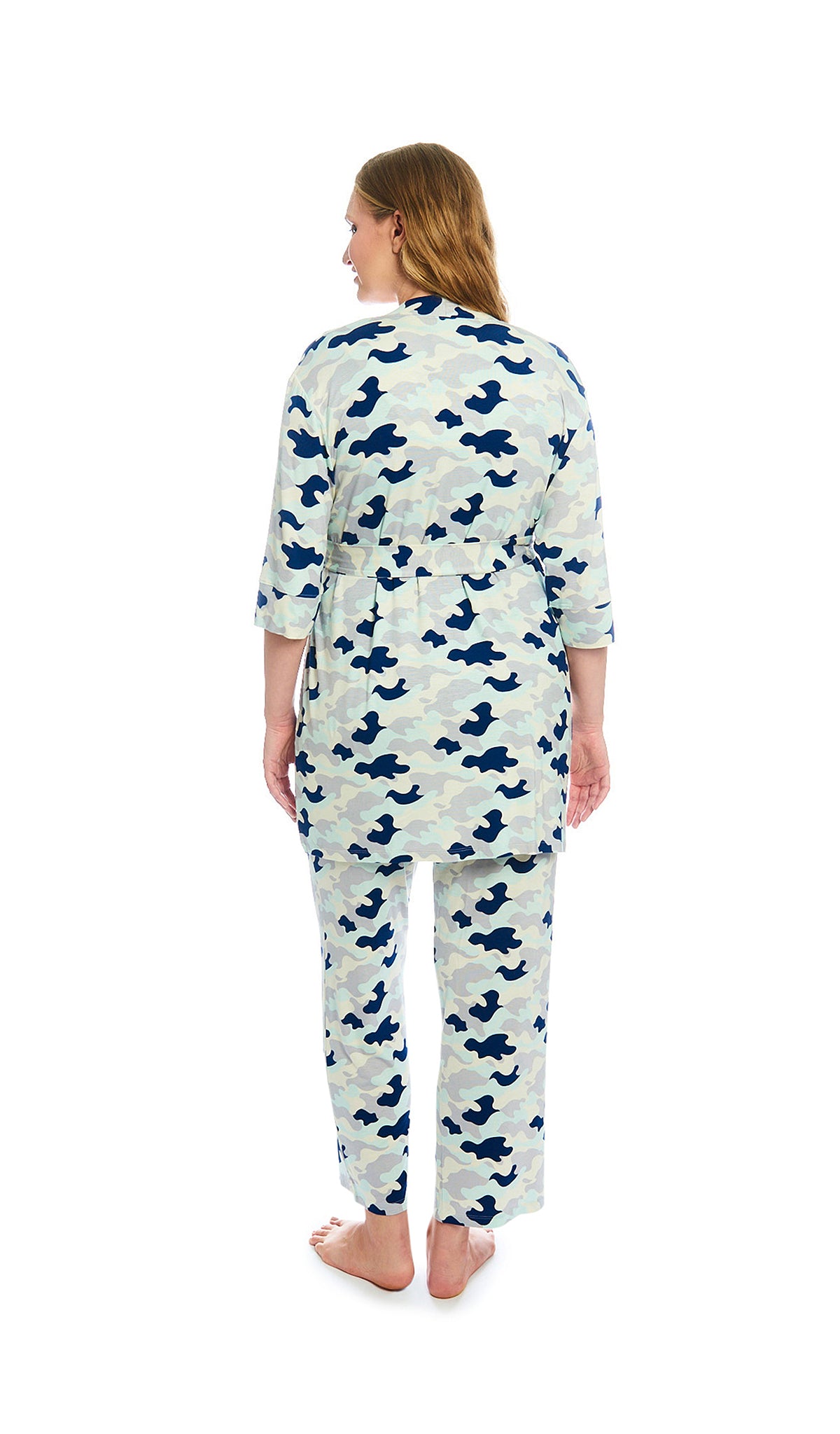 Camo Analise 5-Piece Set, back shot of woman wearing robe and pant.