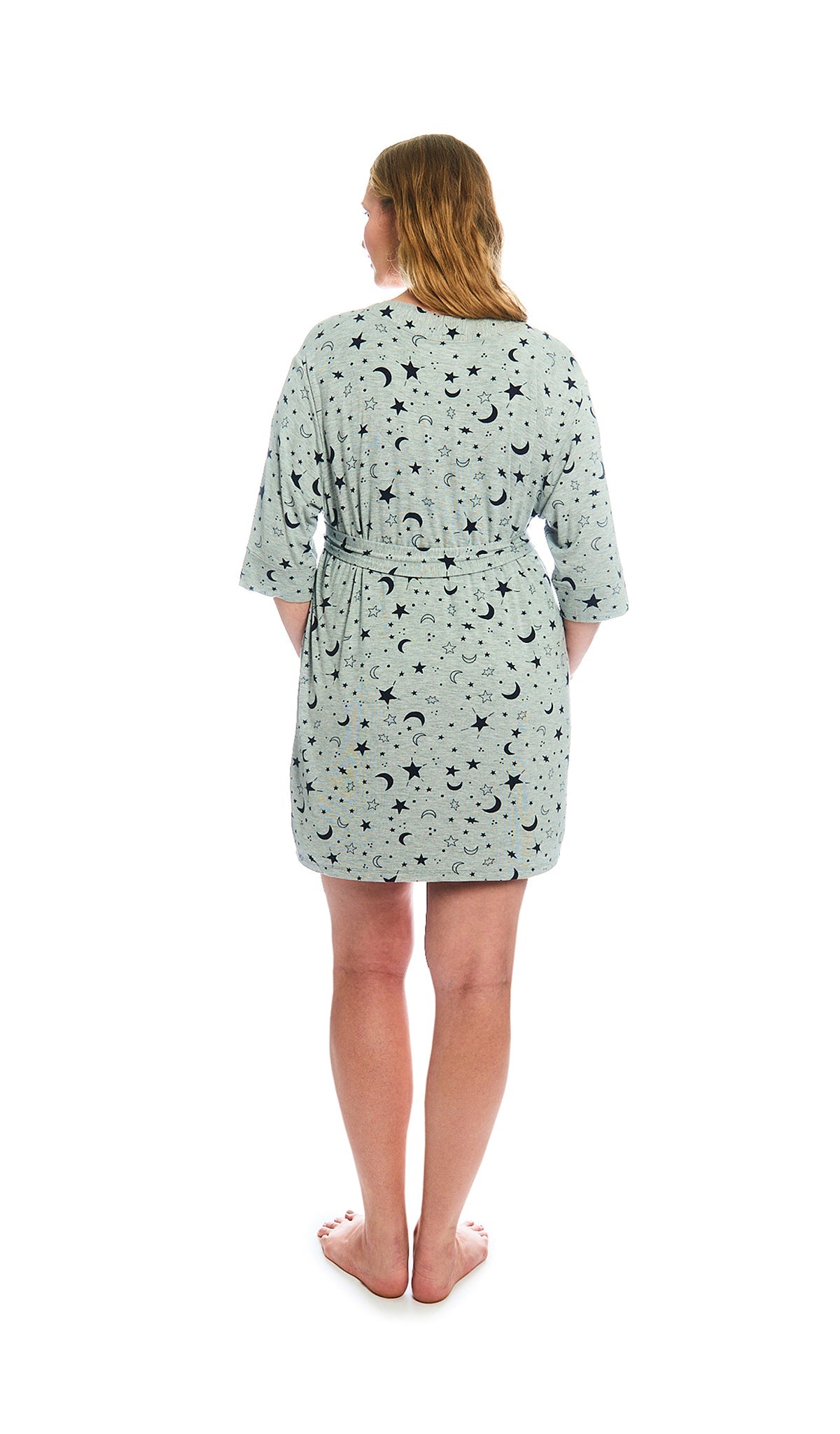 Twinkle Night Carolyn 2-Piece Set, back shot of woman wearing 3/4 sleeve robe.