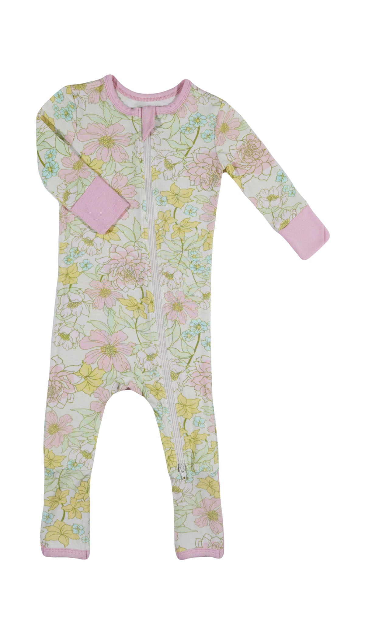Begonia Convertible Romper with long sleeves and zip front.