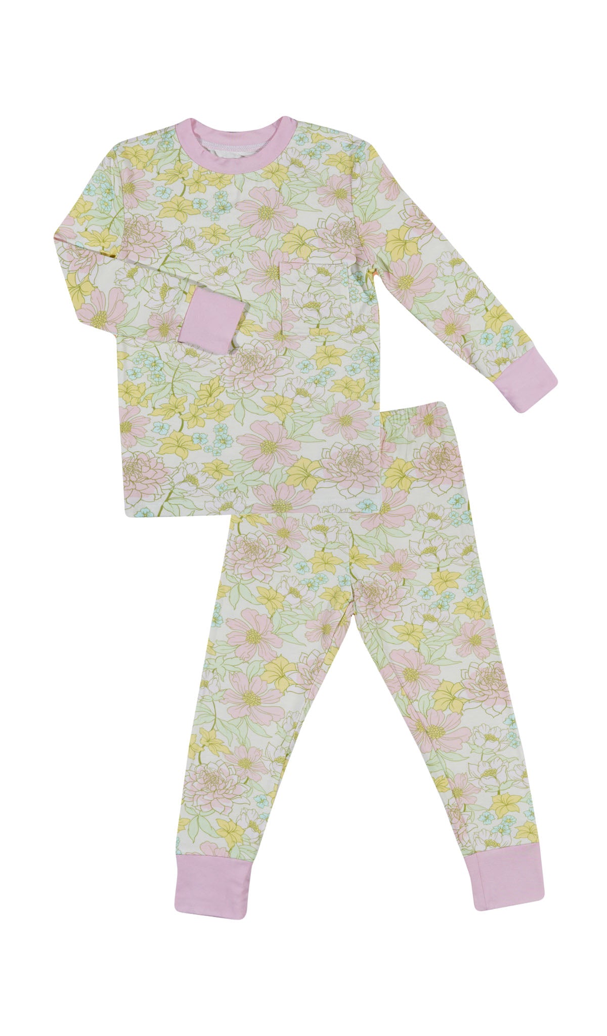 Begonia Emerson Kids 2-Piece Pant PJ. Long sleeve top with cuff trim and long pant with cuff trim.