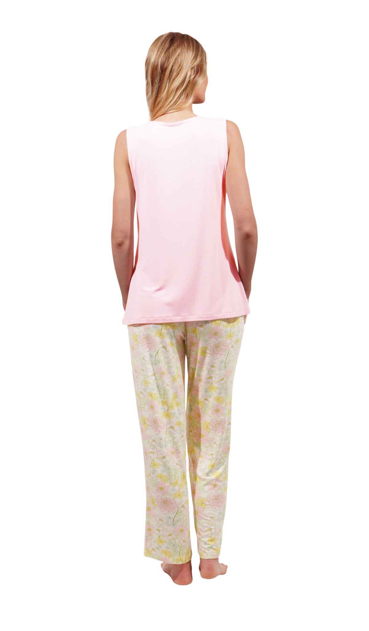 Begonia Analise 5-Piece Set, back shot of woman wearing tank top and pant.