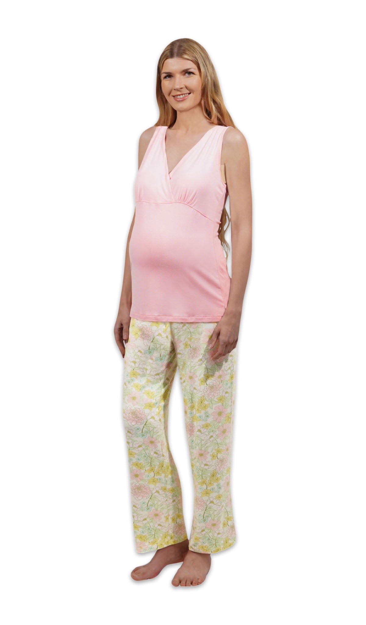 Begonia Analise 3-Piece Set, pregnant woman wearing criss-cross bust tank top and pant.