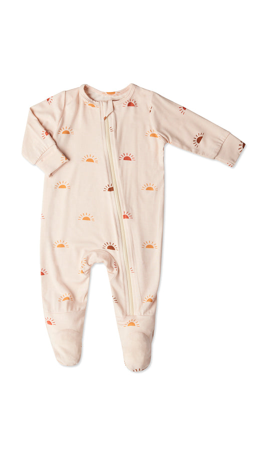 Sunrise Footie with long sleeves and zip front.