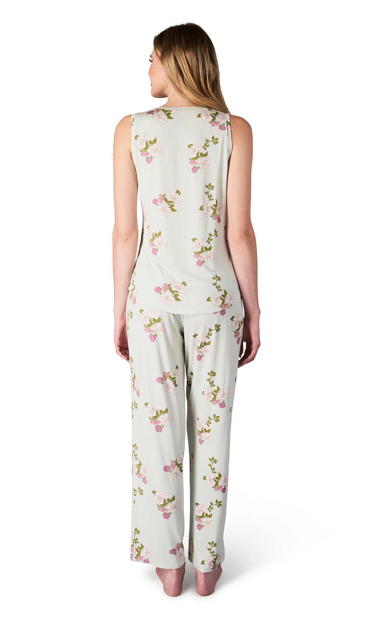Peony Joy 2-Piece Set. Back shot of woman wearing tank top and pant.