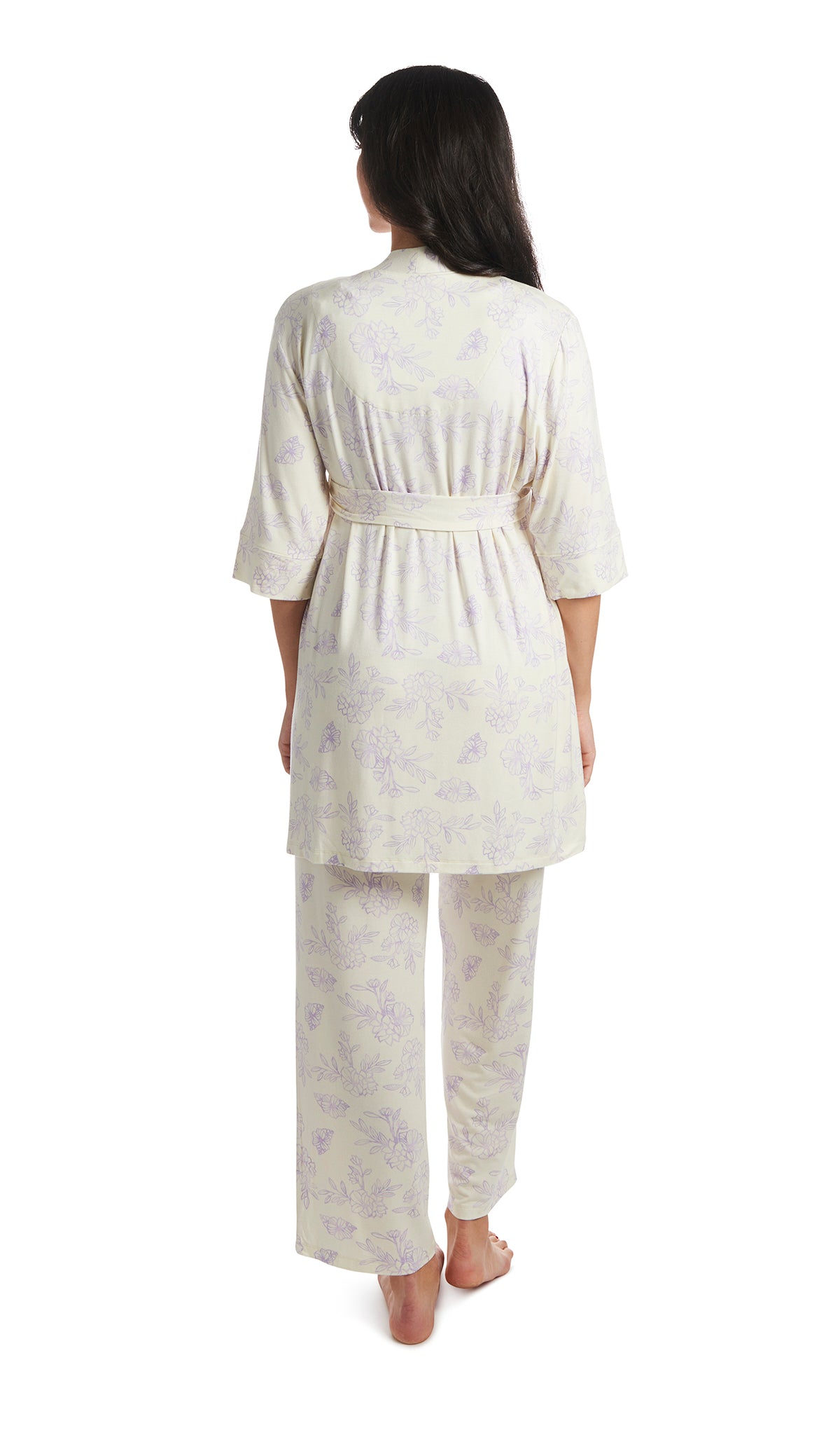 Bali Analise 3-Piece Set, back shot of woman wearing robe and pant.