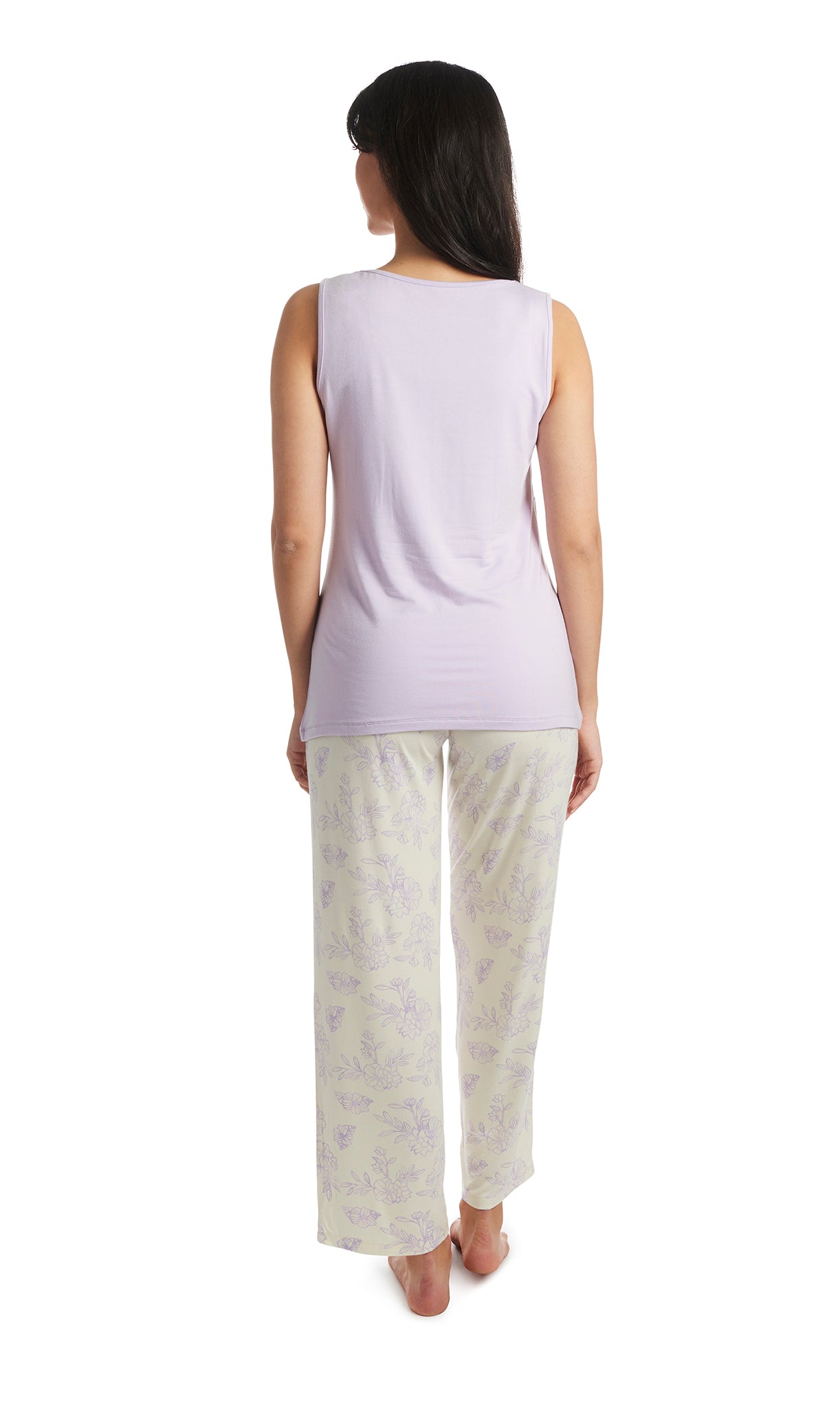 Bali Analise 3-Piece Set, back shot of woman wearing tank top and pant.