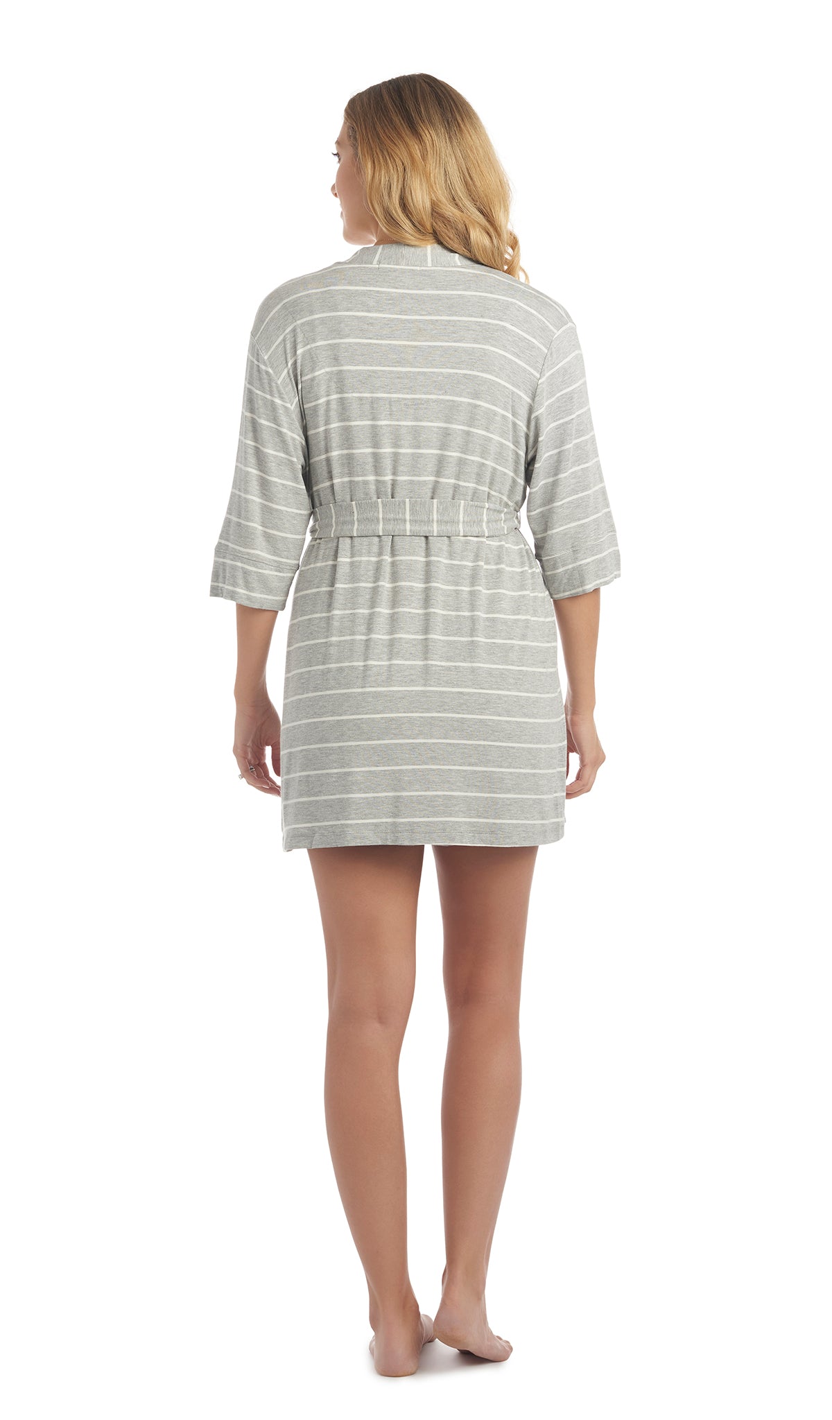Heather Grey Adaline 5-Piece Set, back shot of woman wearing robe and short.