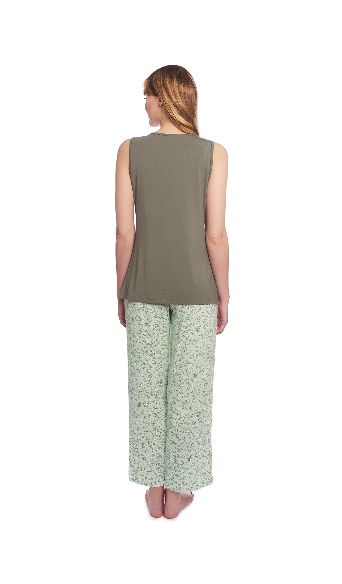 Sage Doodle Analise 5-Piece Set, back shot of woman wearing tank top and pant.