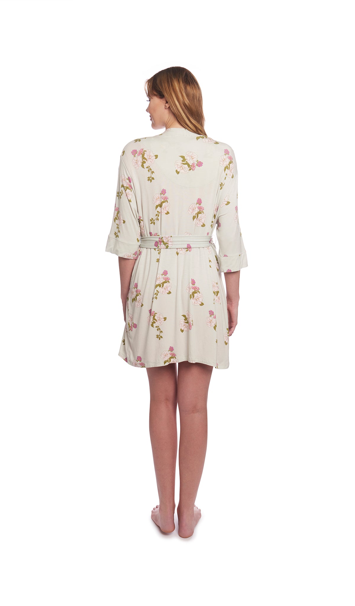 Peony Carolyn 4-Piece Set, back shot of woman wearing the floral printed robe.