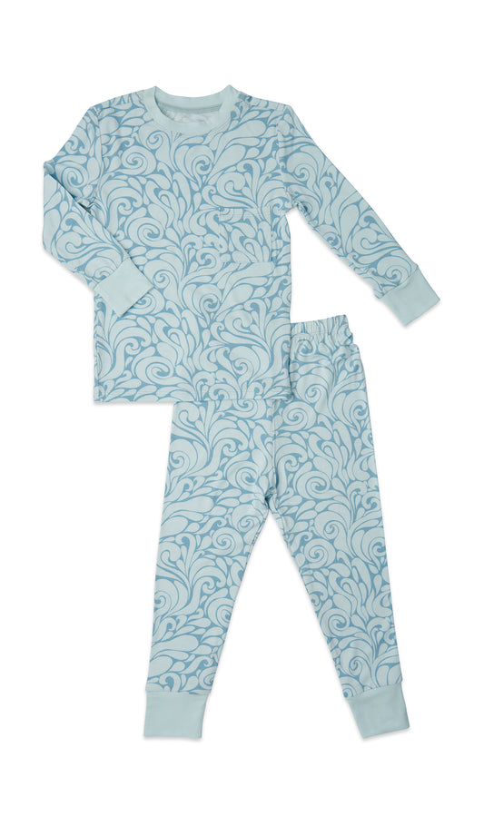 Waves Emerson Baby 2-Piece Pant PJ. Long sleeve top with cuff trim and long pant with cuff trim.