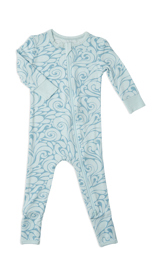 Waves Convertible Romper with long sleeves and zip front.