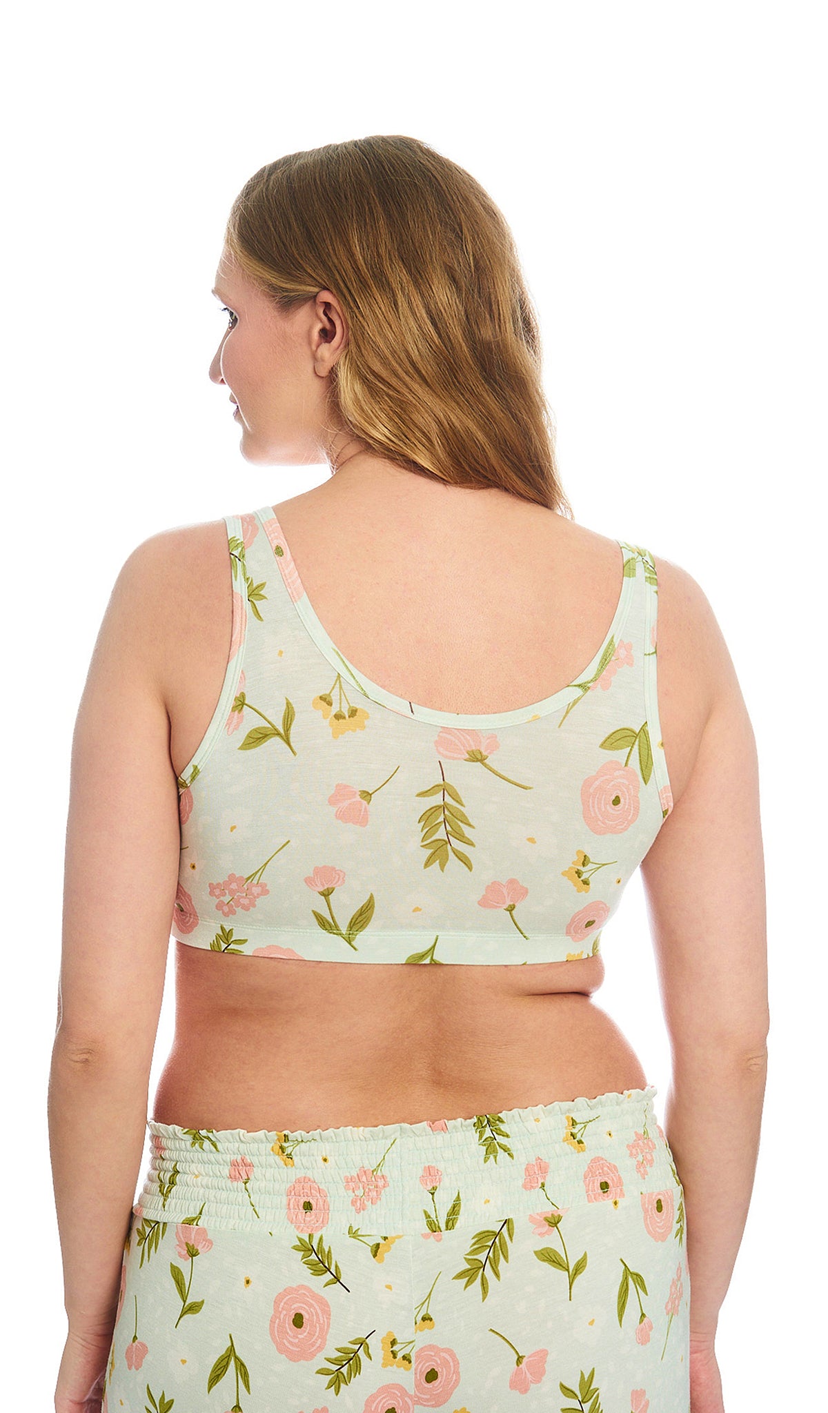Carnation Paisley 3-Pack. Detail back shot of woman wearing Carnation print bra and matching pant.