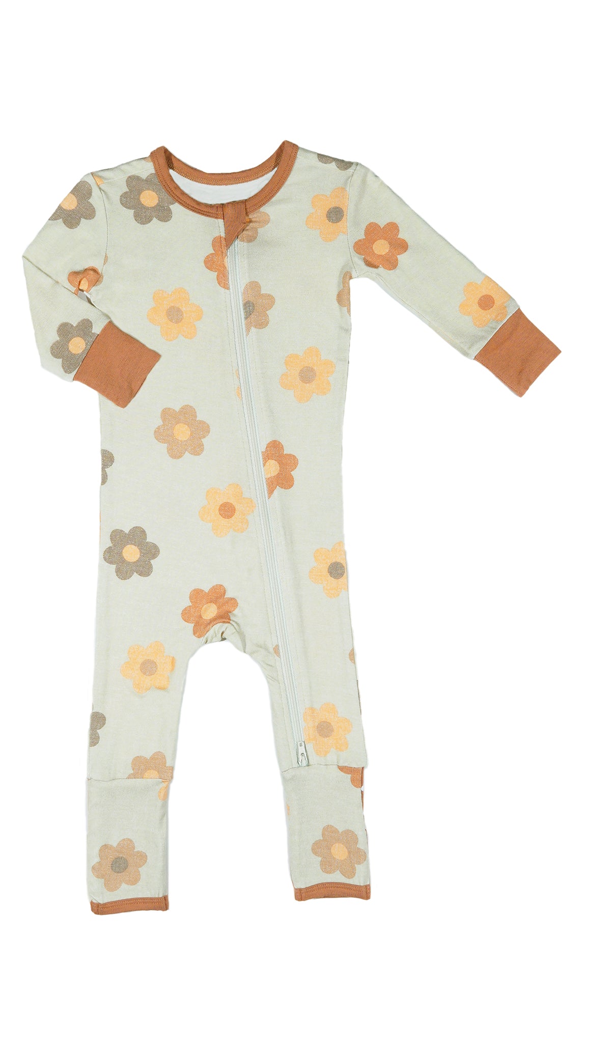 Daisies Convertible Romper with long sleeves and zip front.