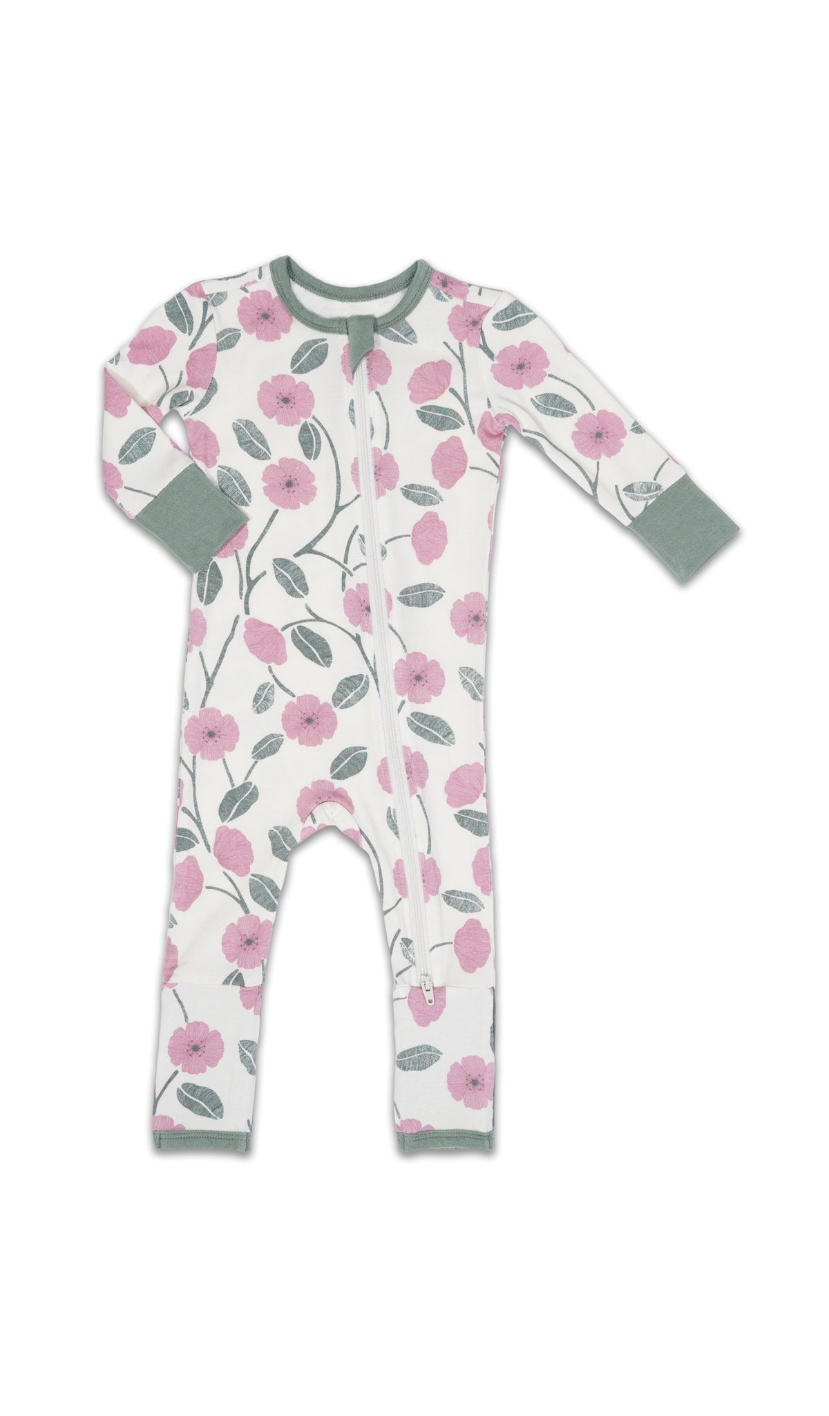 Honey Bloom Convertible Romper with long sleeves and zip front.