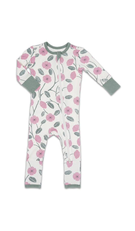Honey Bloom Convertible Romper with long sleeves and zip front.