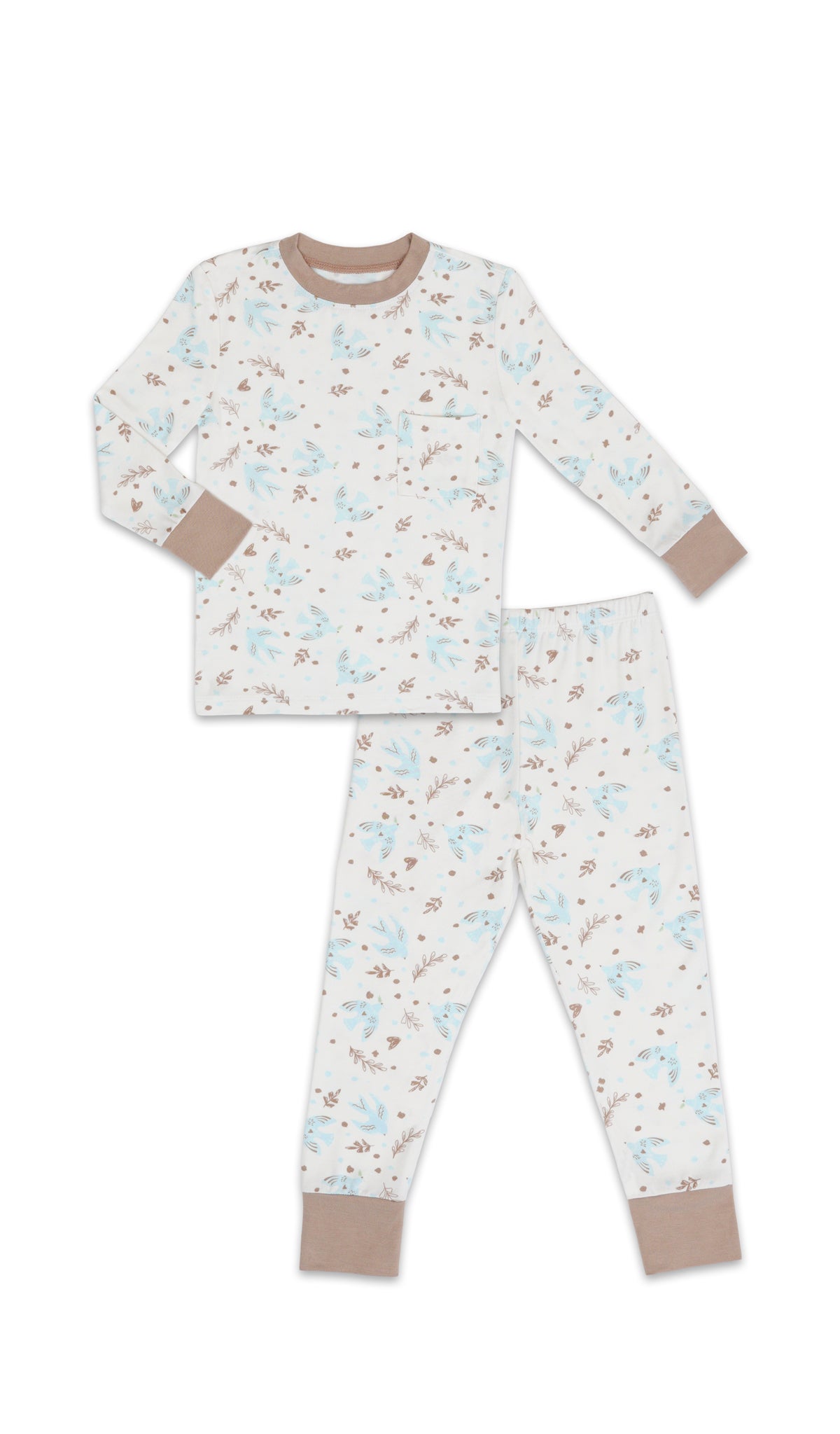 Nest Emerson Kids 2-Piece Pant PJ. Long sleeve top with cuff trim and long pant with cuff trim.