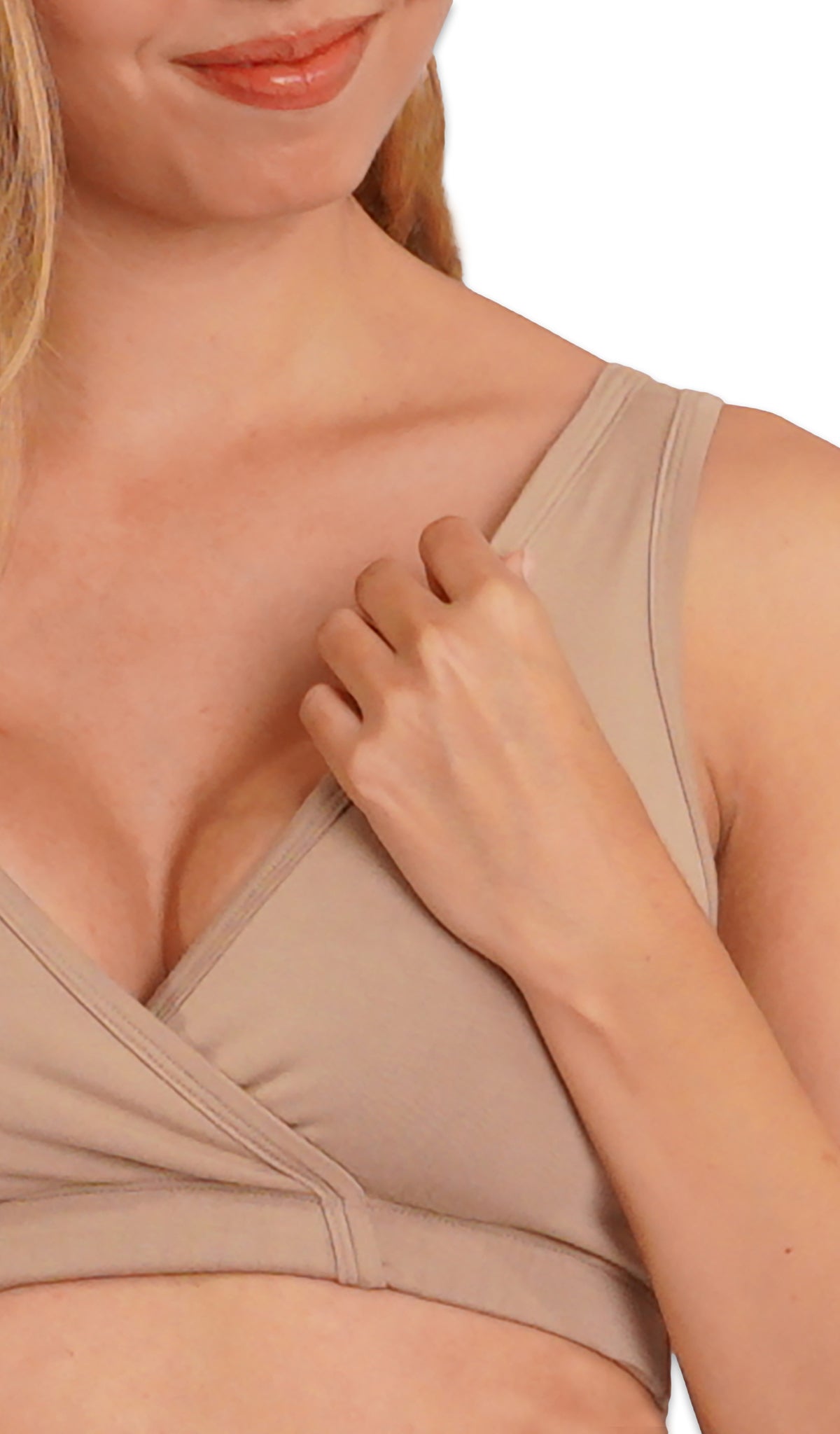 Bohemian Paisley 3-Pack. Detailed shot of nursing access for solid Latte bra.