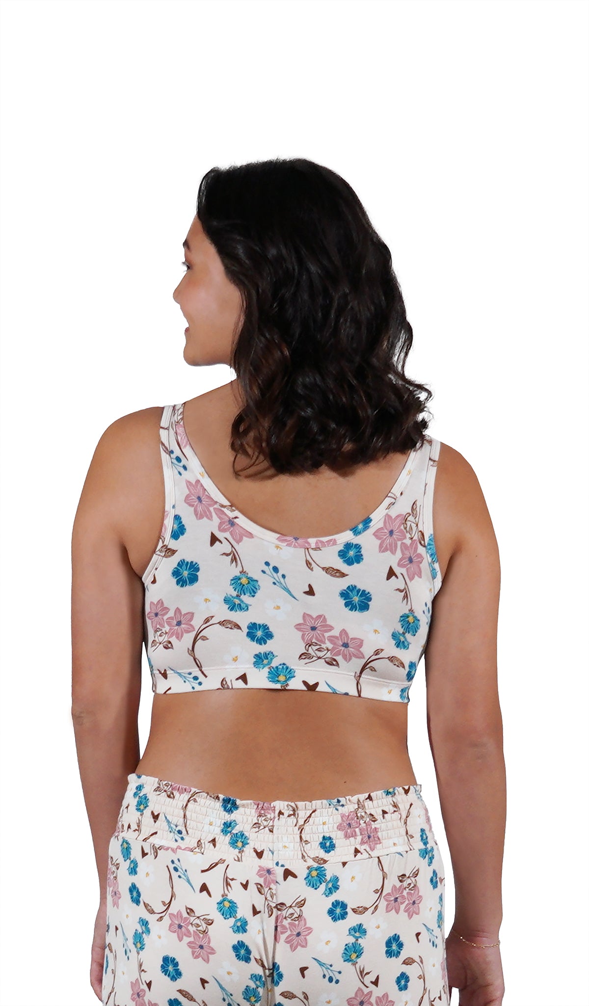 Magnolia Paisley 3-Pack. Detail back shot of woman wearing Magnolia print bra and matching pant.