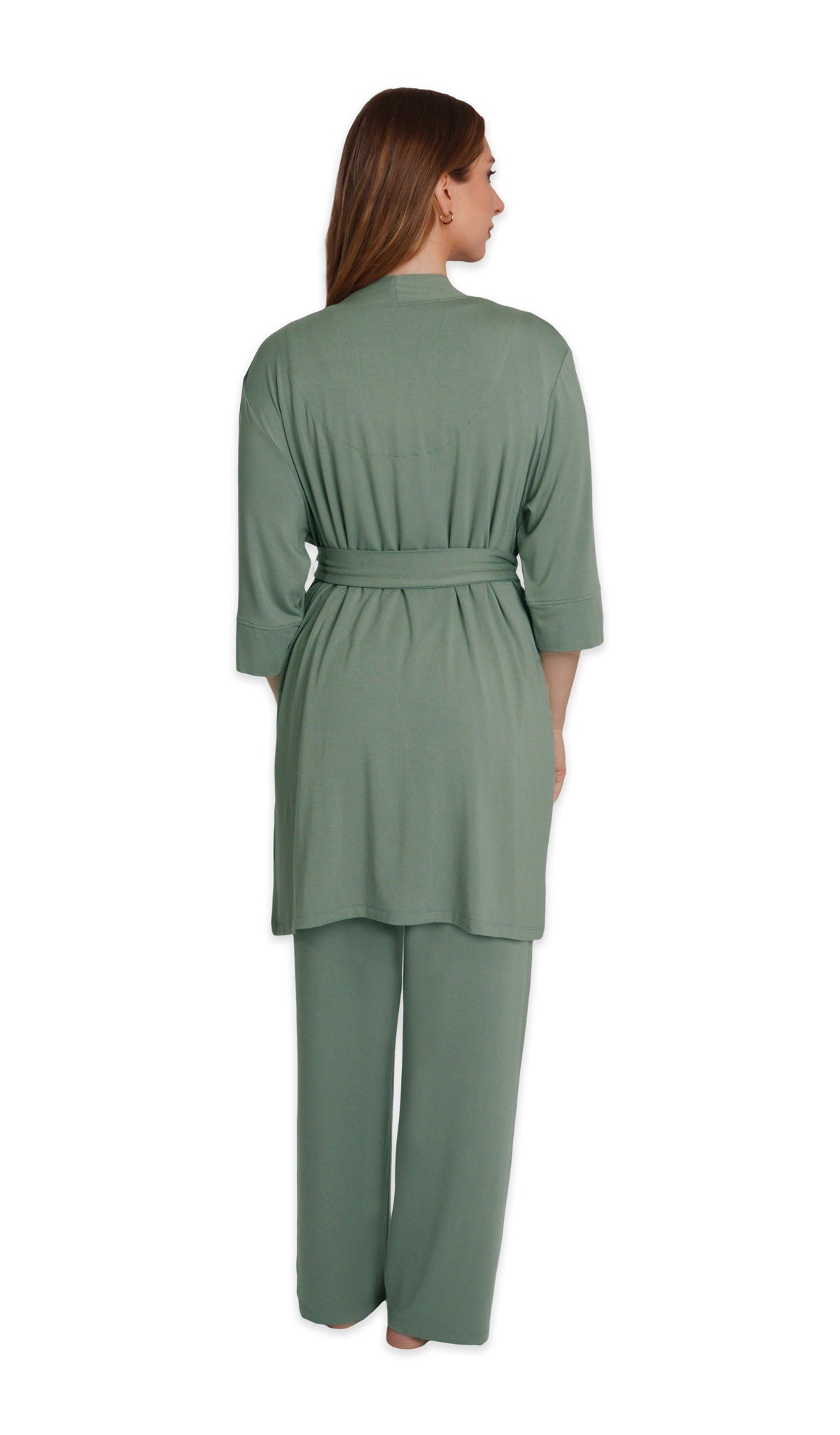 Basil Analise 5-Piece Set, back shot of woman wearing robe and pant.