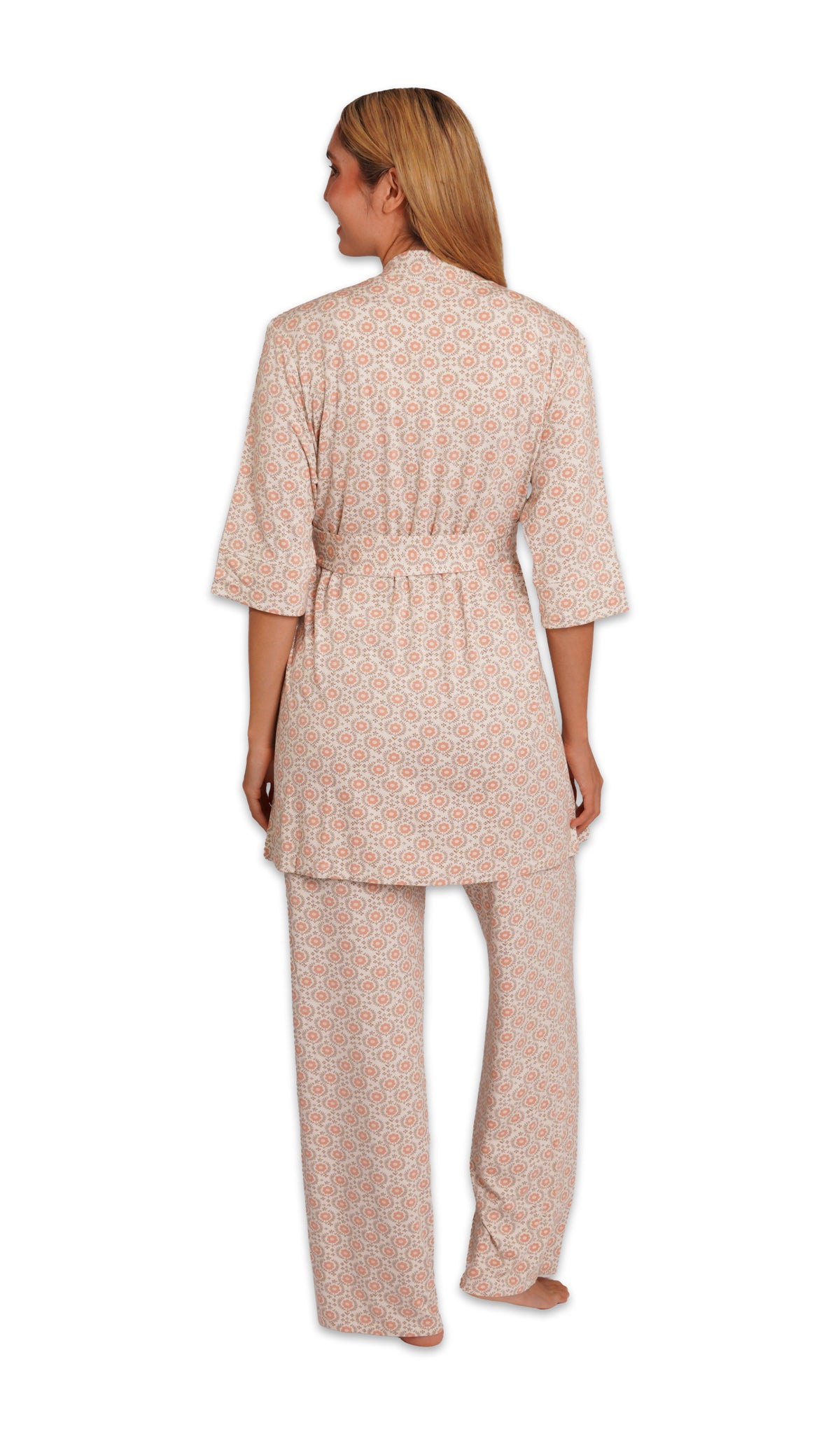 Bohemian Analise 5-Piece Set, back shot of woman wearing robe and pant.