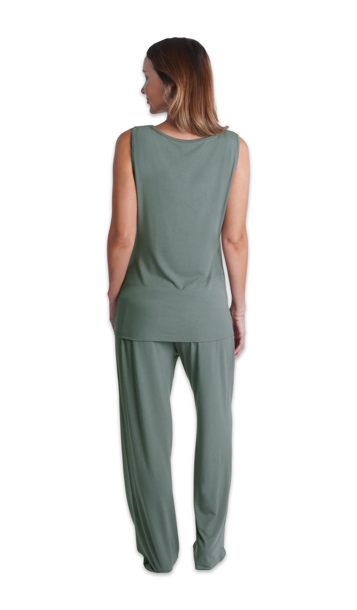 Fog Analise 3-Piece Set, back shot of woman wearing tank top and pant.