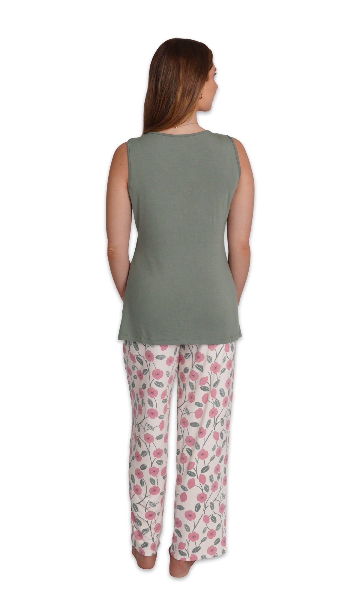 Honey Bloom Analise 5-Piece Set, back shot of woman wearing tank top and pant.