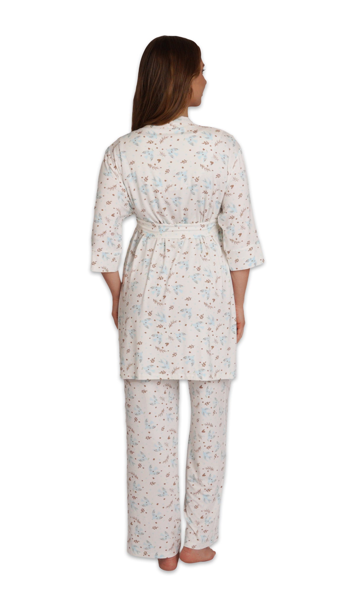 Nest Analise 3-Piece Set, back shot of woman wearing robe and pant.