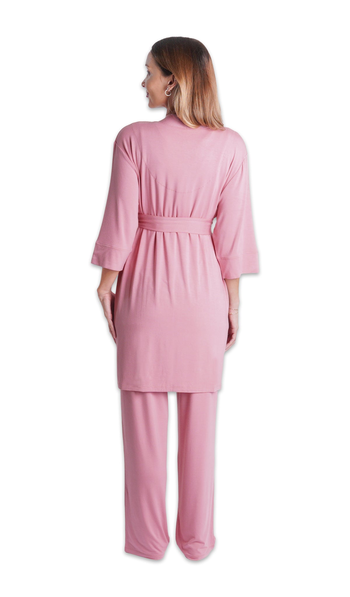 Rose Analise 3-Piece Set, back shot of woman wearing robe and pant.