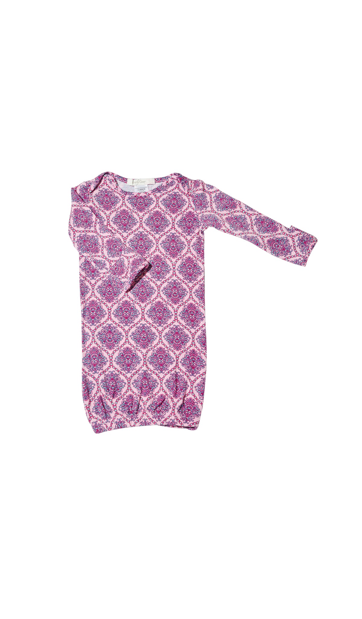 India Floral Adalia 4-Piece Set, long sleeve gown with elastic hem for baby.