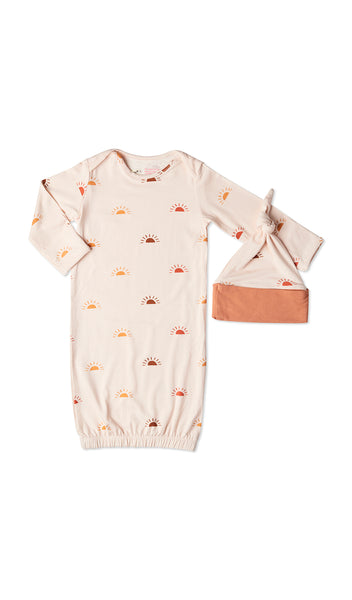 Sunrise Analise 5-Piece Set, gown and knotted hat for baby.
