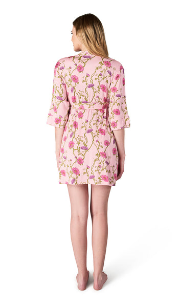 Dahlia Adaline 5-Piece Set, back shot of woman wearing robe and short.