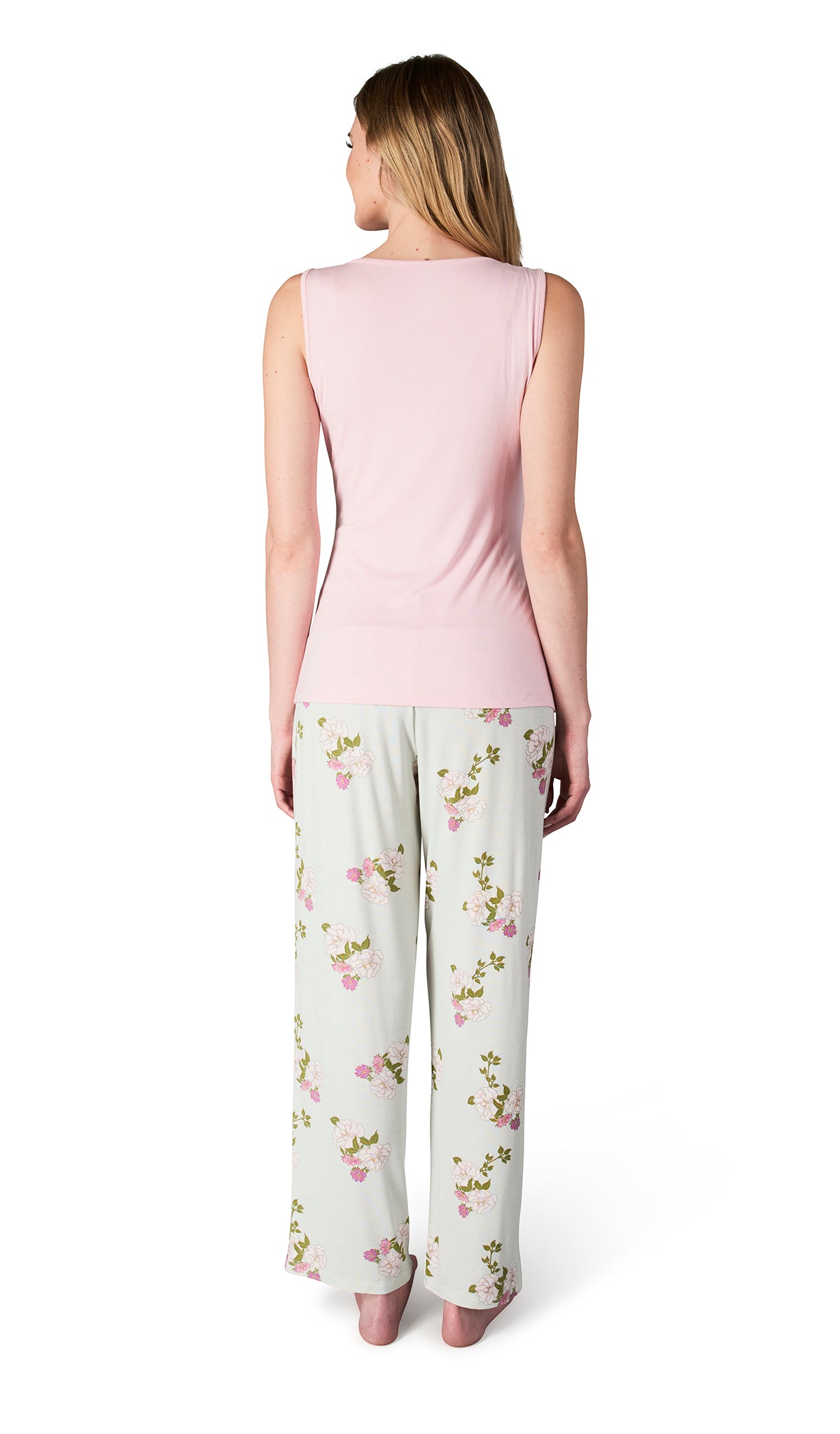 Peony Analise 5-Piece Set, back shot of woman wearing tank top and pant.