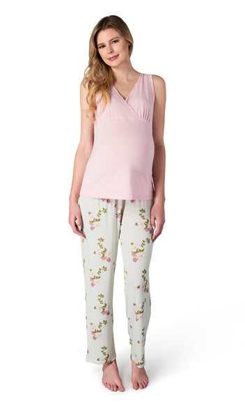 Peony Analise 5-Piece Set, pregnant woman wearing criss-cross bust tank top and pant.