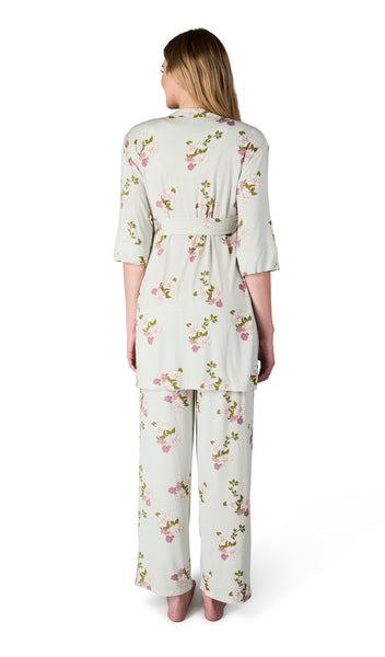 Peony Analise 5-Piece Set, back shot of woman wearing robe and pant.