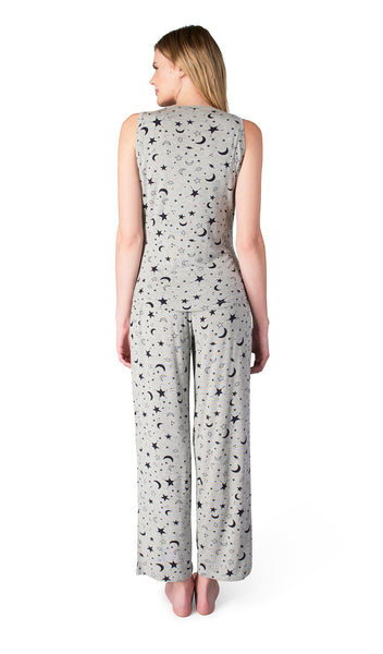 Twinkle Night Joy 2-Piece Set. Back shot of woman wearing tank top and pant.