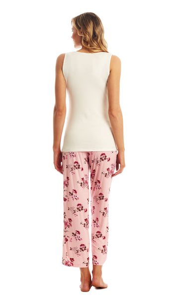 Blossom Analise 3-Piece Set, back shot of woman wearing tank top and pant.