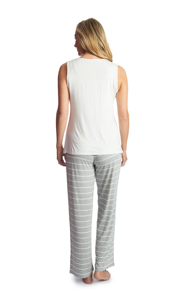 Heather Grey Analise 3-Piece Set, back shot of woman wearing tank top and pant.