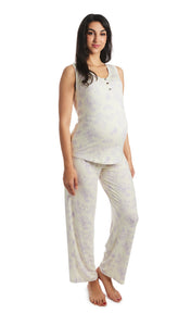 Bali Joy 2-Piece Set. Pregnant woman wearing button front placket tank top and pant.