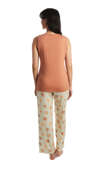 Daisies Analise 5-Piece Set, back shot of woman wearing tank top and pant.