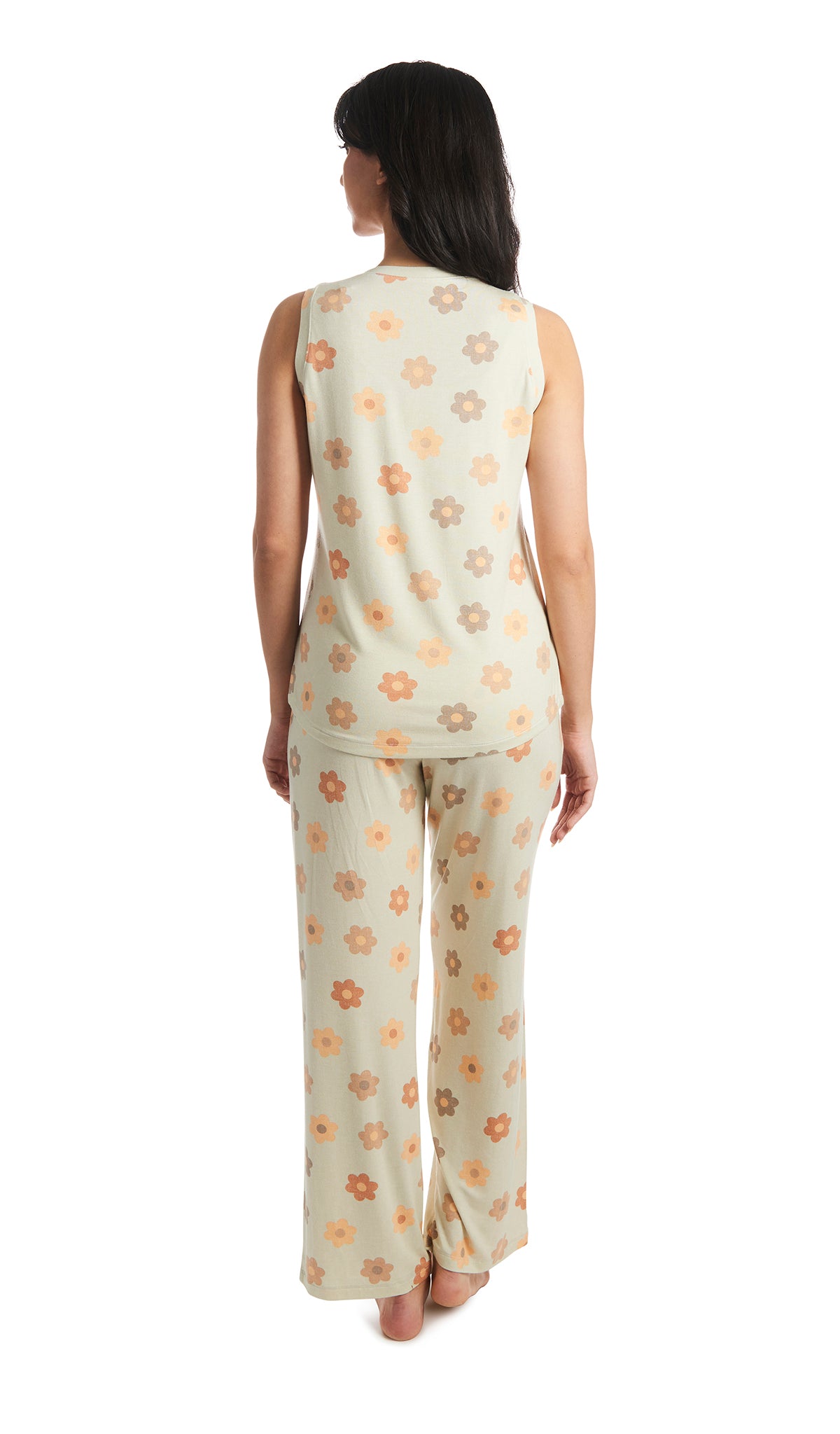 Daisies Joy 2-Piece Set. Back shot of woman wearing tank top and pant.