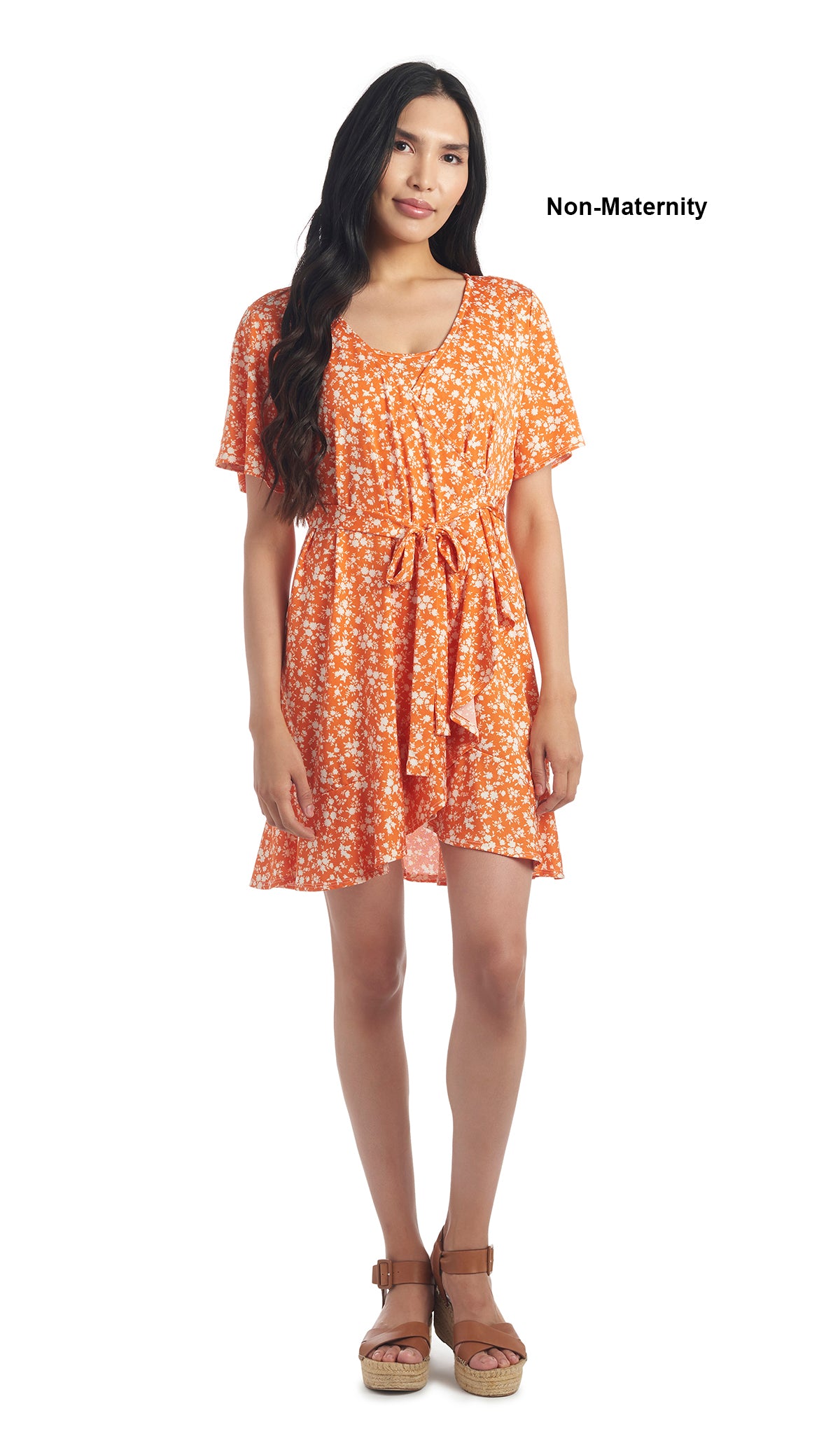 Citrus Floral Kristi Dress worn by woman as non-maternity style.