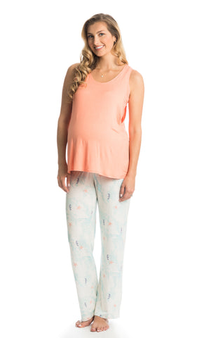 Sea Horse Jacqueline 2-Piece. Sleeveless solid tank and all over print pant worn by pregnant woman.