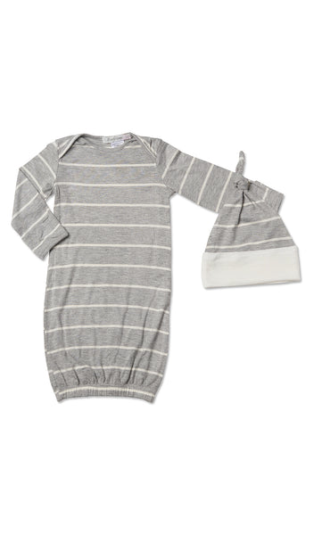 Heather Grey Adaline 5-Piece Set, gown and knotted hat for baby.
