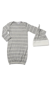Heather Grey Gown 2-Piece with long sleeve baby gown and matching knotted hat.