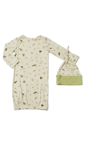 Nature Gown 2-Piece with long sleeve baby gown and matching knotted hat.