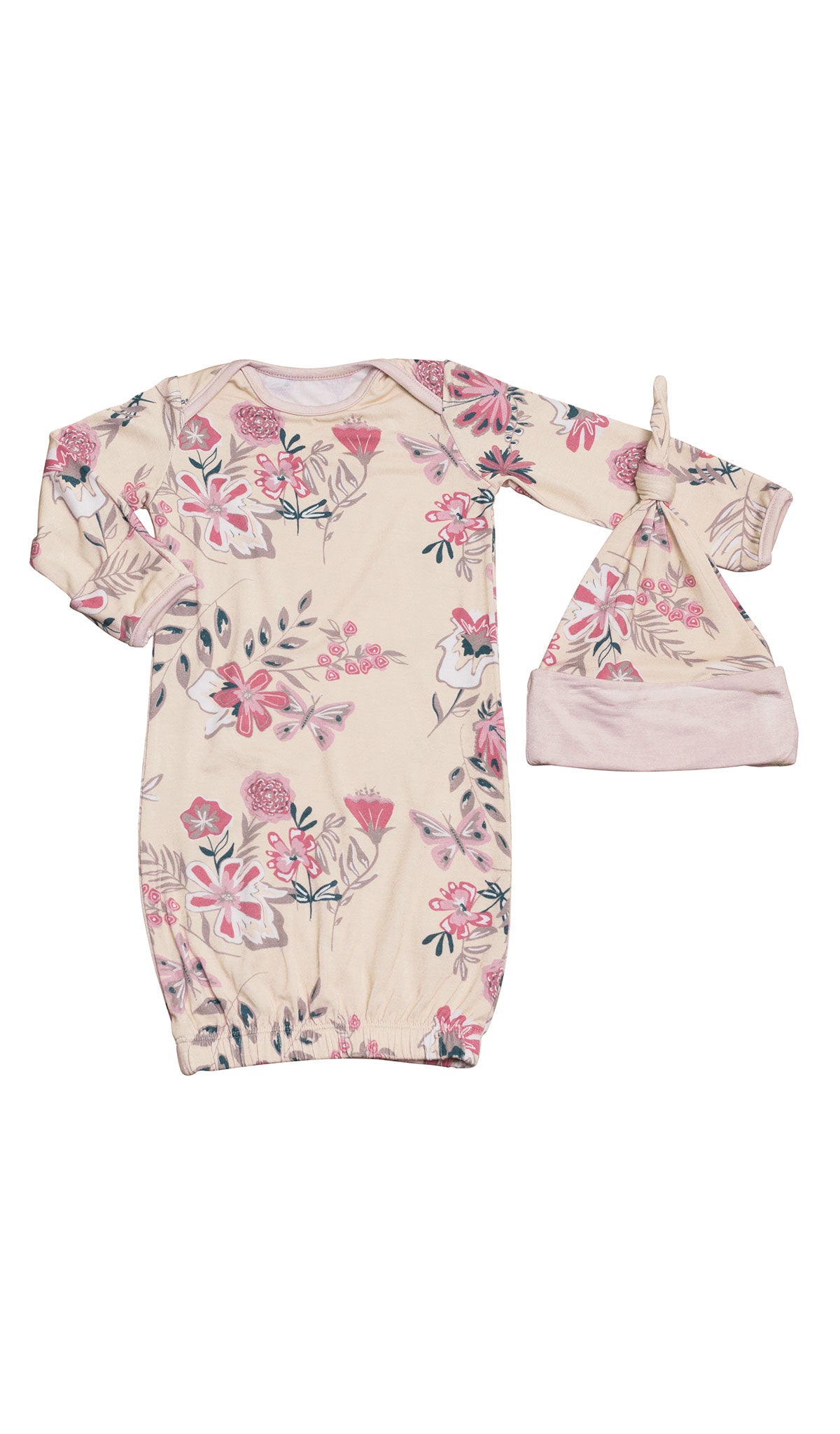 Wild Flower Analise 5-Piece Set, gown and knotted hat for baby.