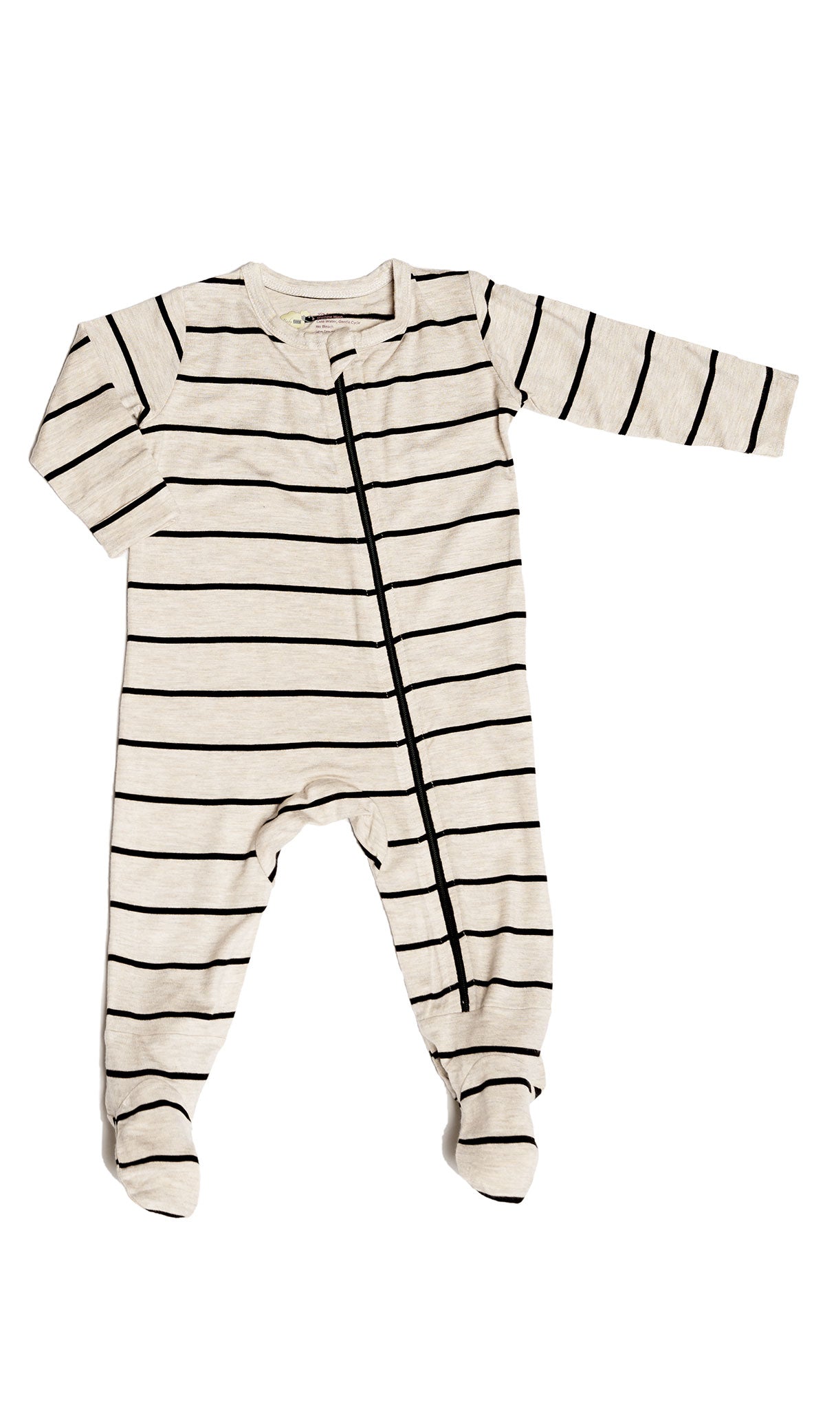 Sand Stripe Footie with long sleeves and zip front.