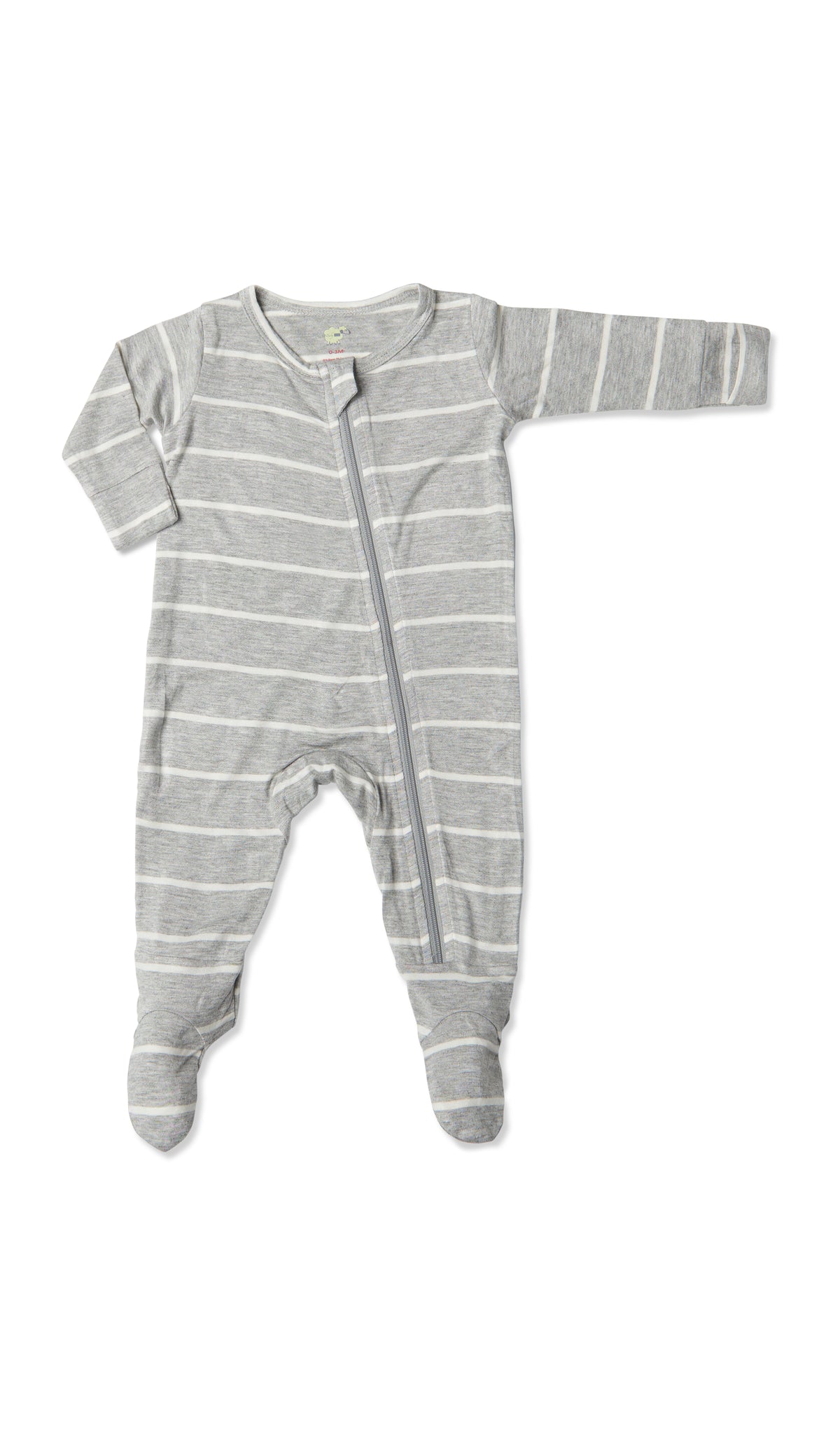 Heather Grey Footie with long sleeves and zip front.