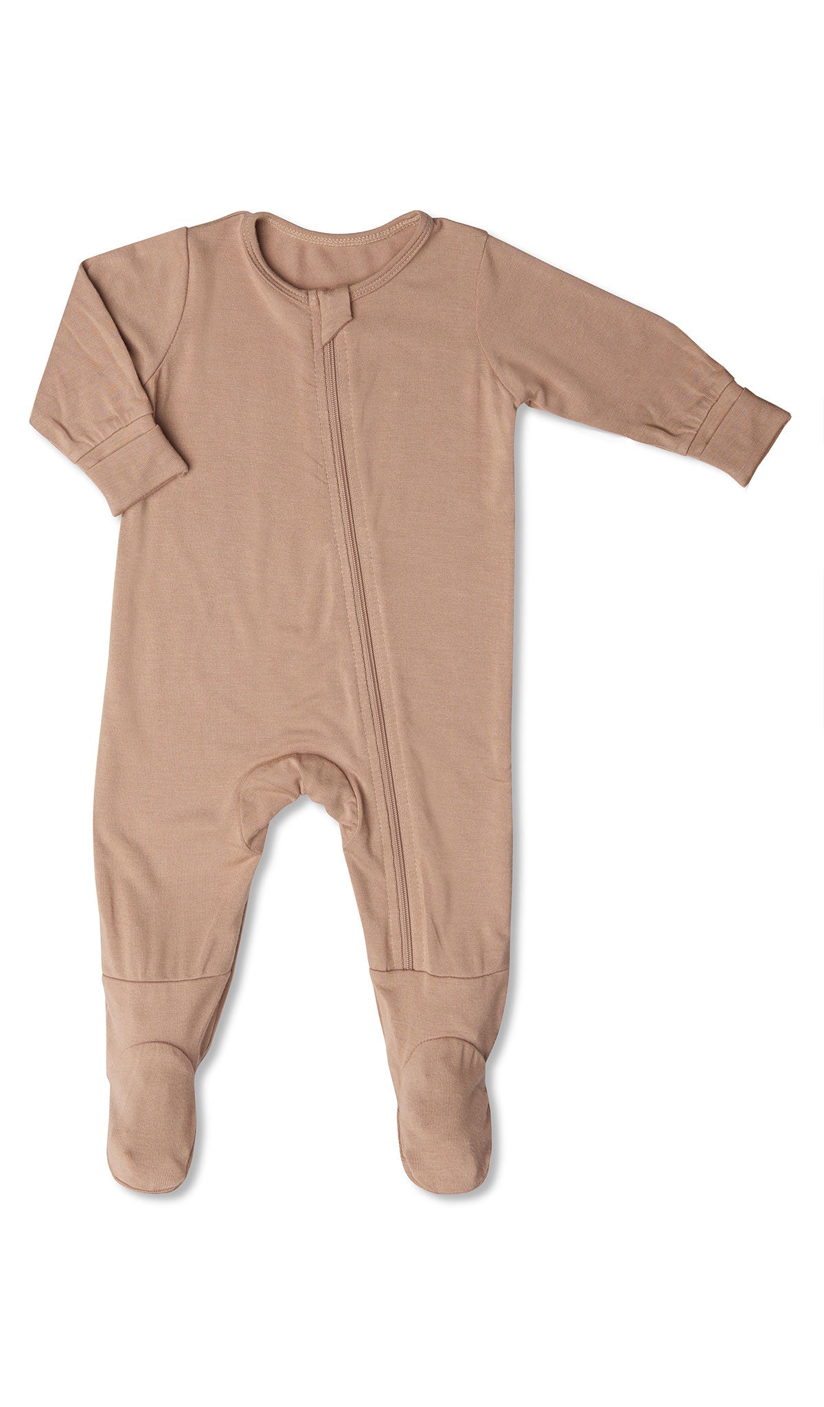 Latte Footie with long sleeves and zip front.