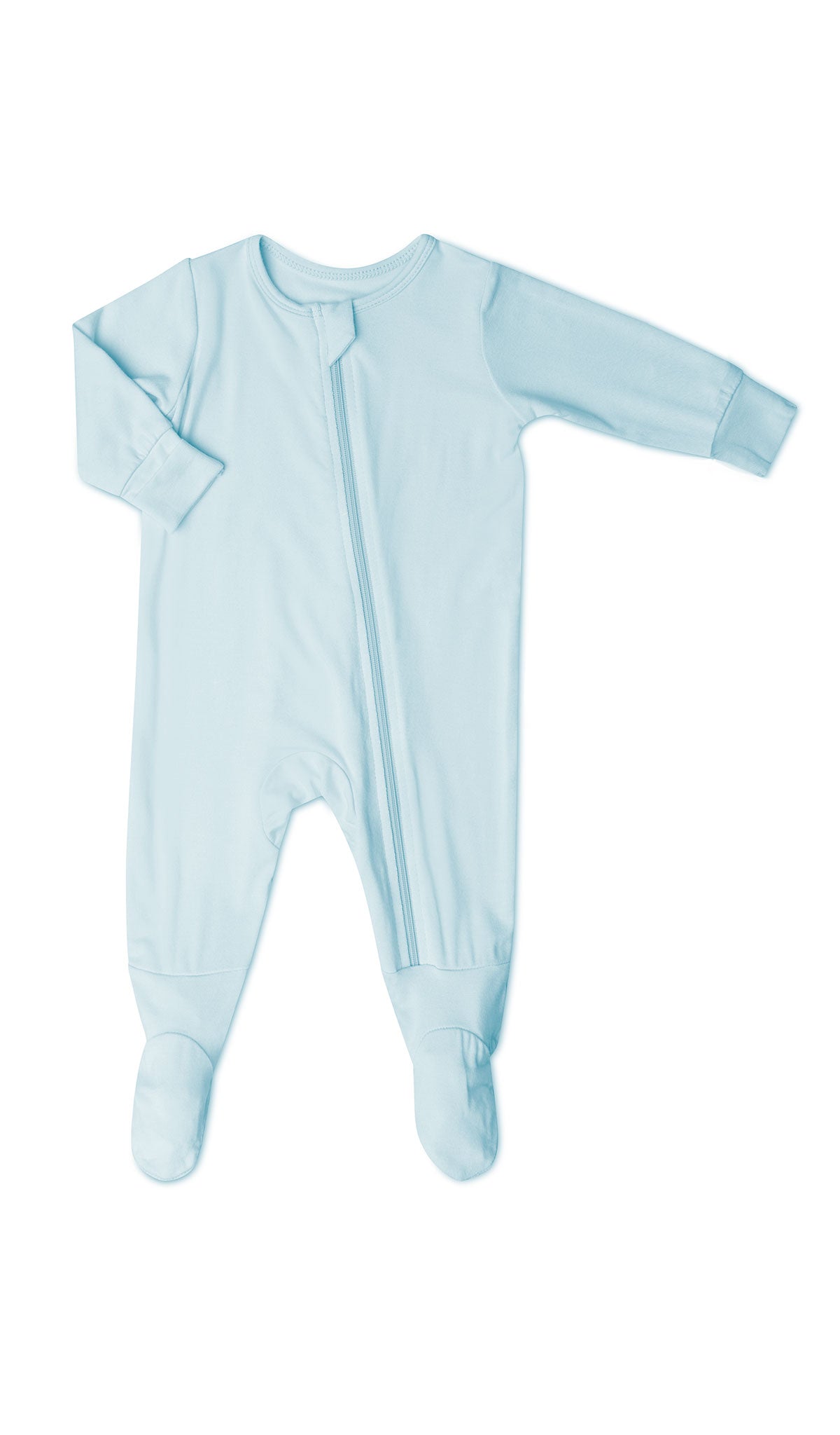 Whispering Blue Footie with long sleeves and zip front.